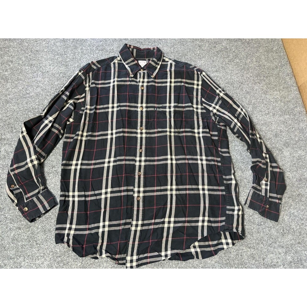 Brooks Brothers Shirt Mens L Black Plaid Long Sleeve Cotton Button-Down Casual